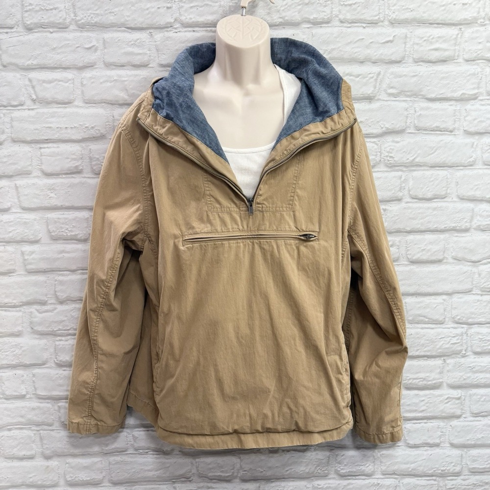 Y2K GAP Jacket Oversized Khaki Tan Anorak Mens XL Pullover 3/4 Zip Hooded Jacket
